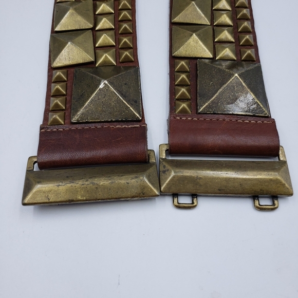 Leatherock Studded Leather with Elastic Back Belt Size Small Brown - Picture 7 of 13